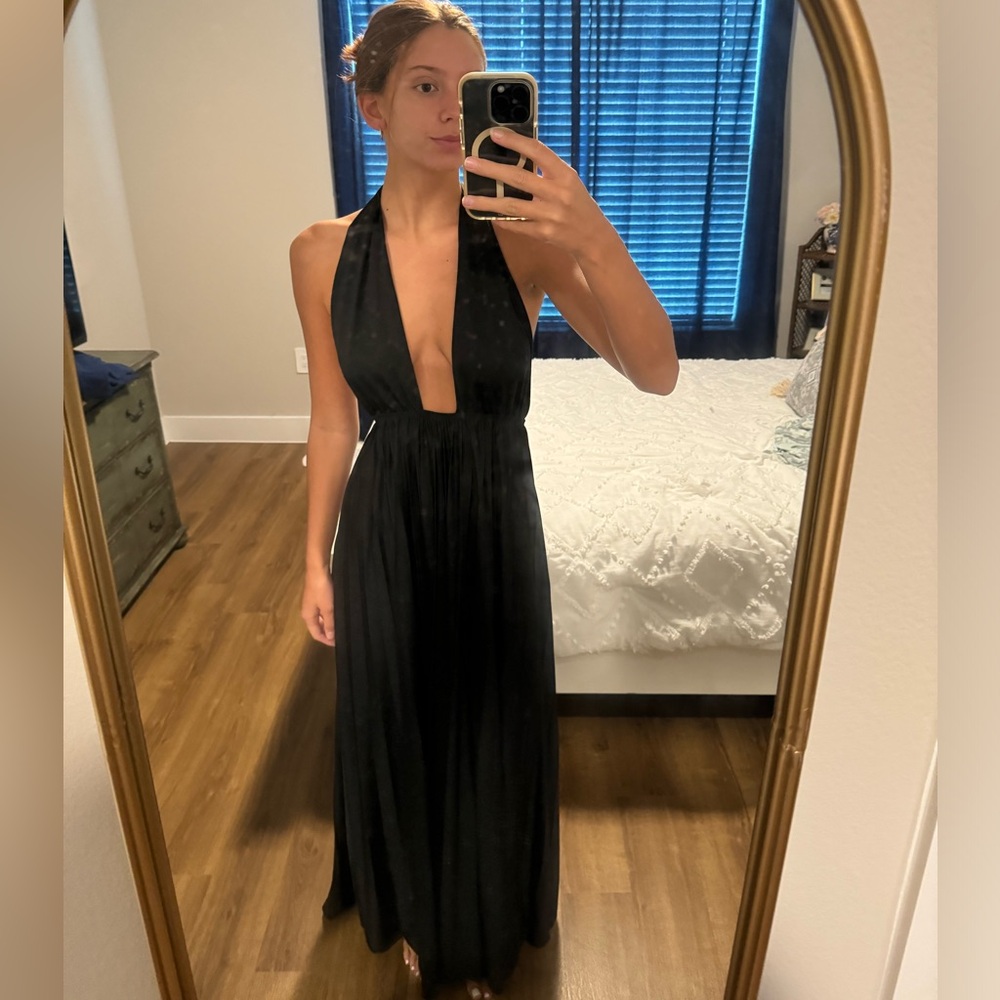 Black Pleated Plunge Formal Gown